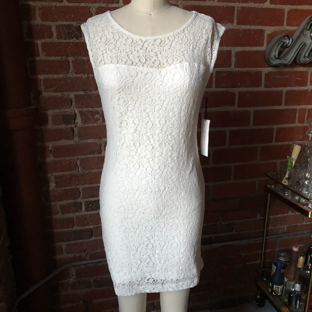 Cream lace open back minidress NWT